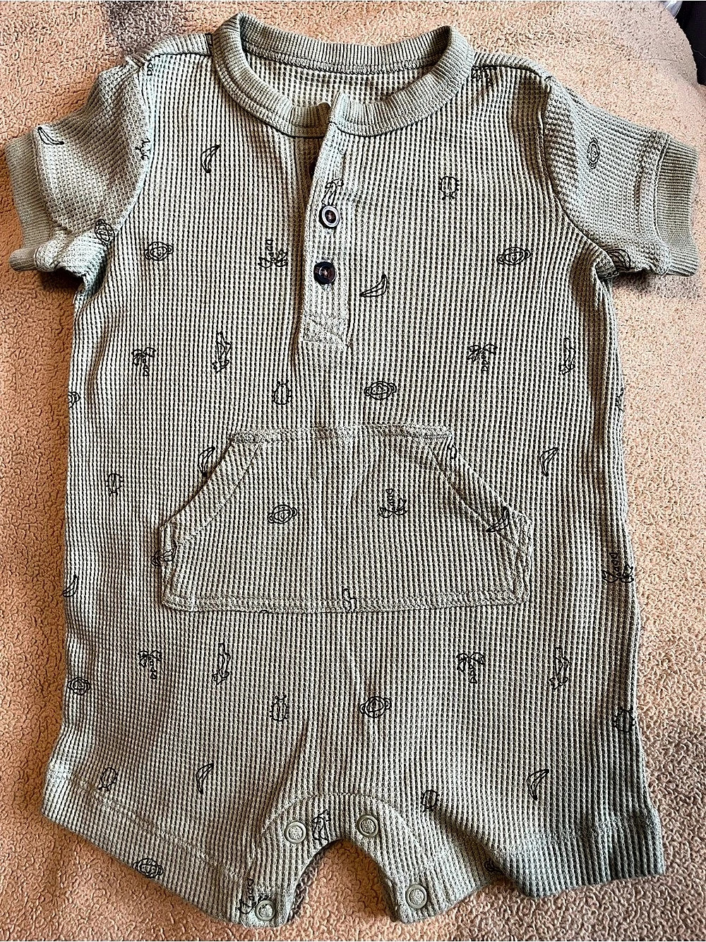 Carters 6M Baby Romper- Sage Green with Front Pocket